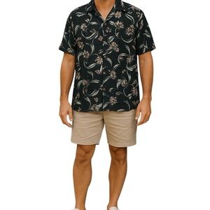 Margaritaville Floral Swordfish Novelty Rayon Beachy Button Down Top Men Size‎ L